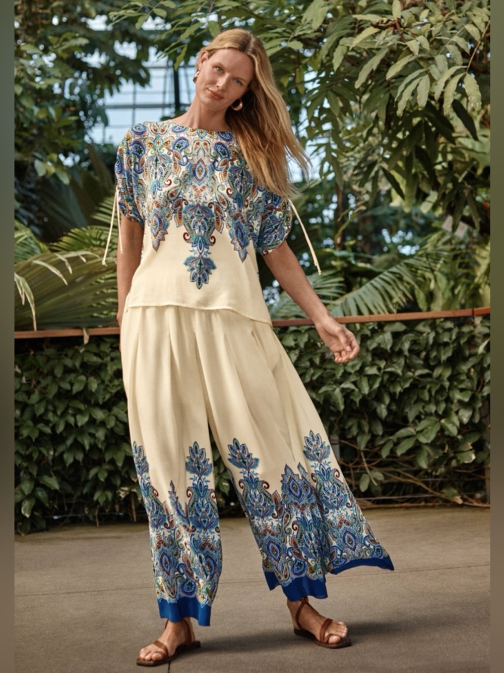 NWT Johnny Was Silk Pleated Wide Leg Pant In Ruta Sz S - Picture 5 of 13